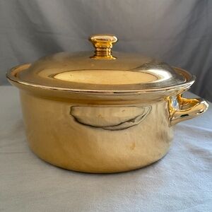 Vtg Hall Golden Glo 22 Carat Gold Plated Baking Dish‎ Oven Safe Carbone 2.25 qt